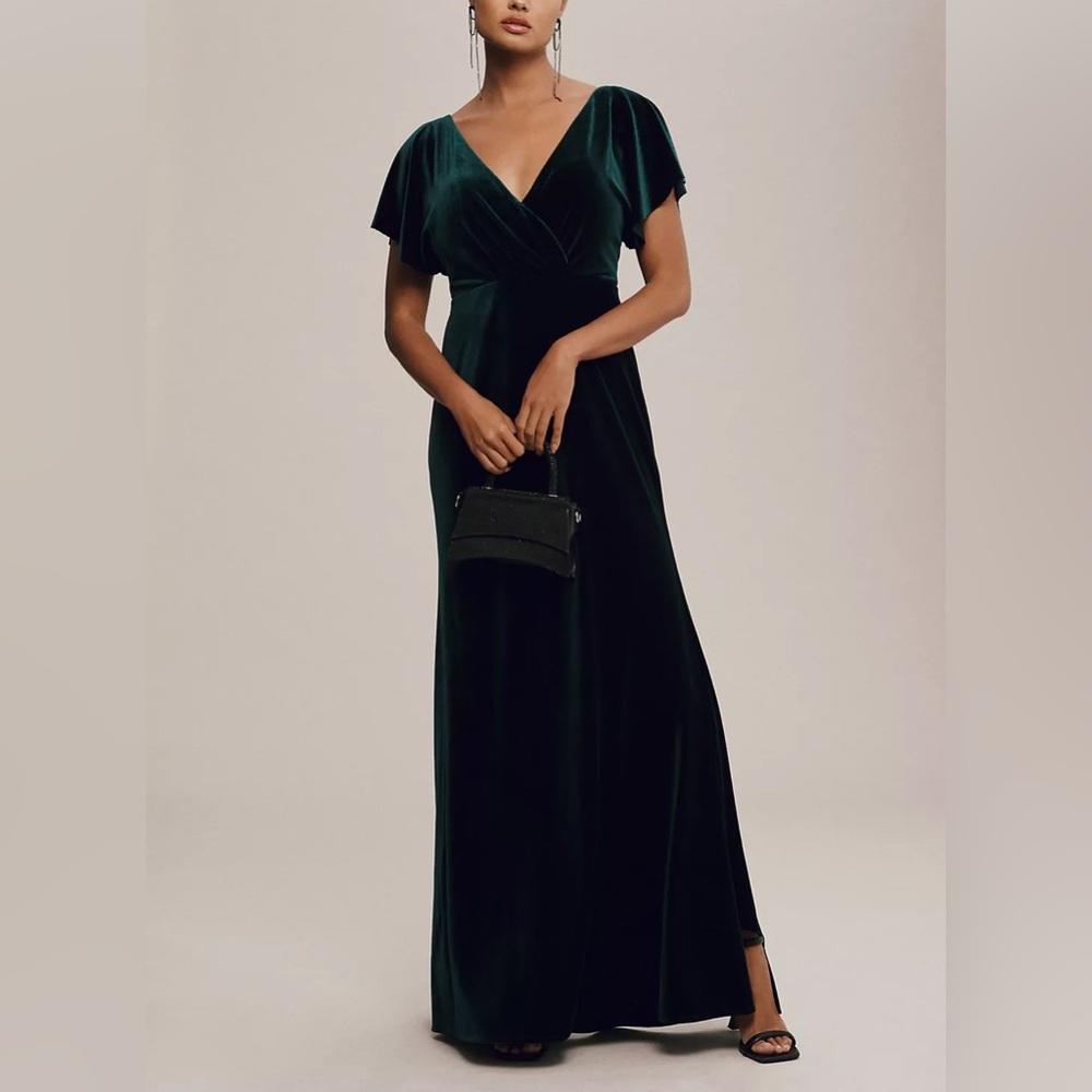 Jenny Yoo Emerald Velvet Maxi Gown